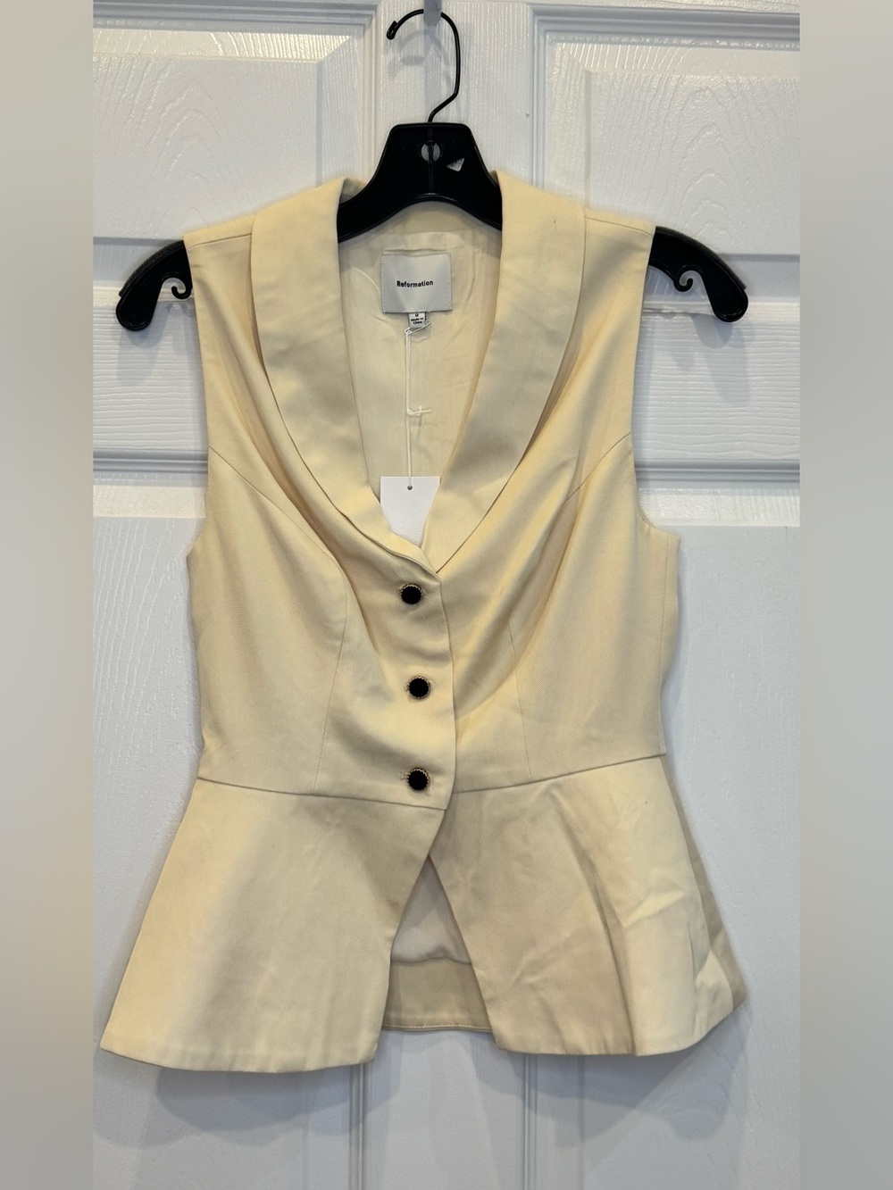 Reformation Cream Tailored Sleeveless Peplum Vest